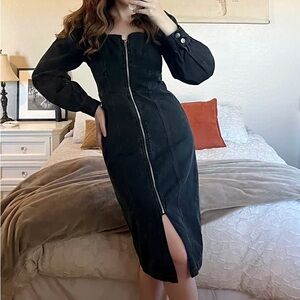 Target Black Zip-Front Midi Dress